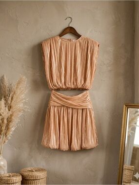 Sabina Musayev Jolie Skirt Set Peach Lamé Plisse Medium NWT